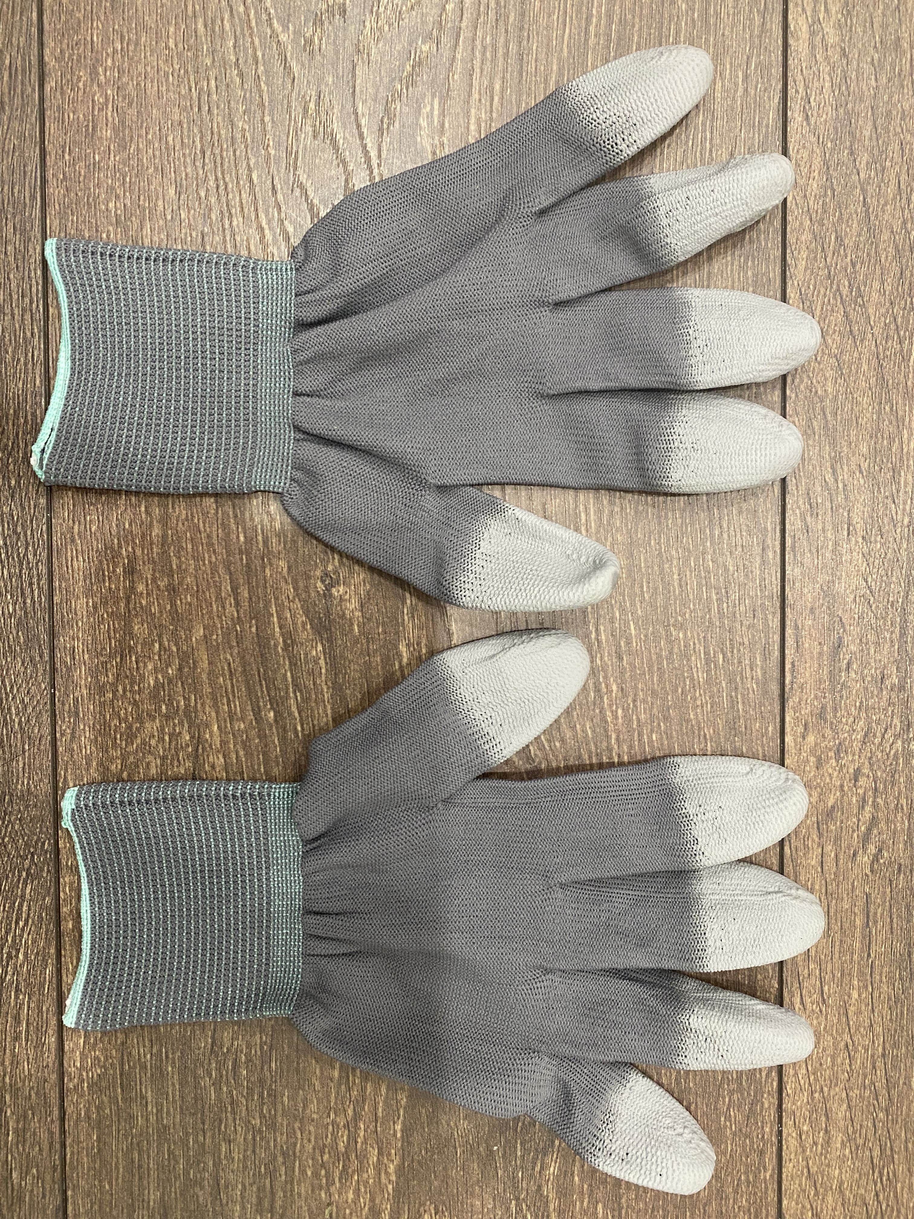 Găng tay sợi polyseter mầu xám phủ PU đầu ngón